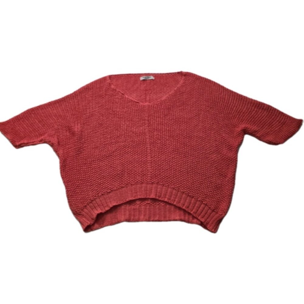Meo Meli Sweater Womens OS Coral Red SS Cropped Open Knit Boho Pullover Coastal
